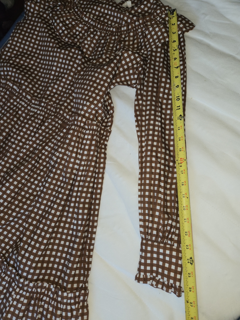 Anthropologie Porridge Dress Large L Brown Gingham Ruffle Plaid Mini Tiered NWT - Picture 8 of 14